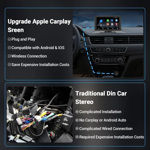 Miniatura 8 de Estéreo de auto doble DIN CarPlay y Android Auto, reproductor de pantalla táctil Bluetooth portátil HD inalámbrico de 7 pulgadas, con soporte