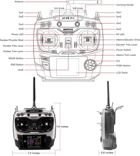 Miniatura 4 de Radiolink AT9S Pro 10/12 Canales Transmisor y Receptor de Radio R9DS, Largo Alcance para Avión/Jet/Drone de Carrera FPV/Cuad/Camión RC Coche/Barco