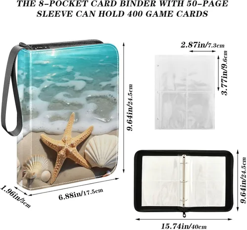 Miniatura 3 de Beach Shells - Carpeta impermeable para tarjetas intercambiables, 400 bolsillos, estuche de exhibición con fundas para tarjetas, juego