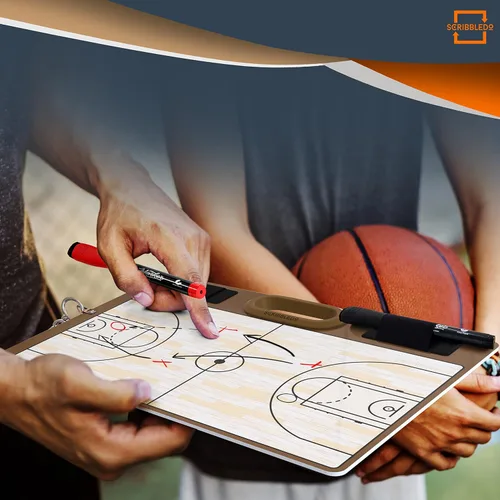 Miniatura 7 de Pizarra de baloncesto de borrado en seco para entrenadores de 15 x 10.5 pulgadas, equipo de pizarra blanca de doble cara, incluye 2 marcadores