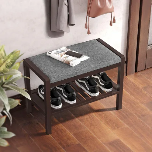 Miniatura 4 de SONGMICS Zapatero con asiento acolchado tapizado, estante de almacenamiento, organizador de zapatos, soporta hasta 350 libras, ideal para entrada