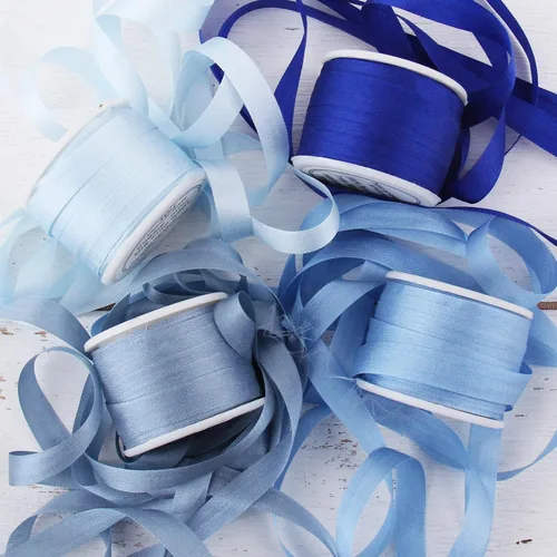 Miniatura 13 de Threadart Juego de cintas de seda - Tonos azules - Colección Five Spool - 100% seda pura - 55 yardas