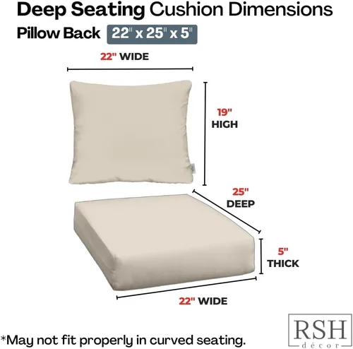 Miniatura 2 de RSH DECOR Cojín de asiento profundo con respaldo de almohada, asiento de 22 x 25 pulgadas, tela hilada resistente al agua y a la decoloración, juego