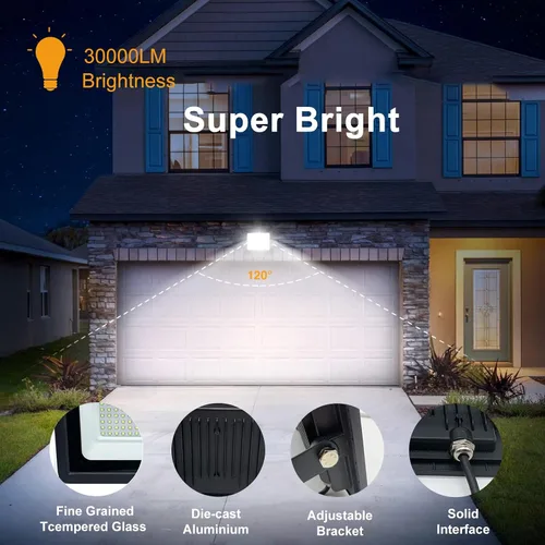 Miniatura 4 de Luz de inundación LED de 300 W para exteriores, luz de trabajo LED, reflector con enchufe IP66 impermeable, 6500 K, 2 unidades de luz de seguridad
