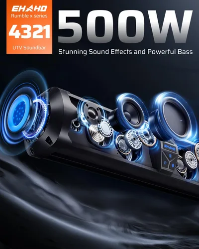 Miniatura 4 de Ehaho Rumble-X Series UTV Barra de Sonido, barra de sonido ATV metálica de 8 altavoces BT con modo de fiesta de transmisión y sincronización