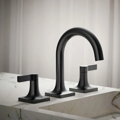 Miniatura 2 de KOHLER K-28125-4N-BL Venza® - Grifo para lavabo de baño, 3 agujeros con dos manijas de palanca y drenaje clicker, 0.5 GPM, negro mate