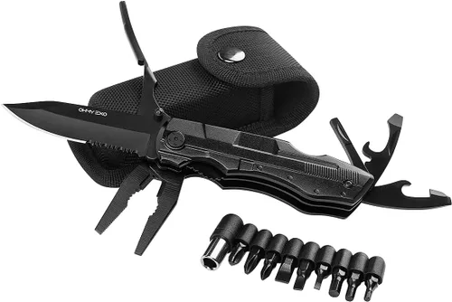 Miniatura 9 de Cuchillo plegable de bolsillo multiherramienta de acero inoxidable, multiherramienta portátil con alicates, abrebotellas y latas y más, cuchillos