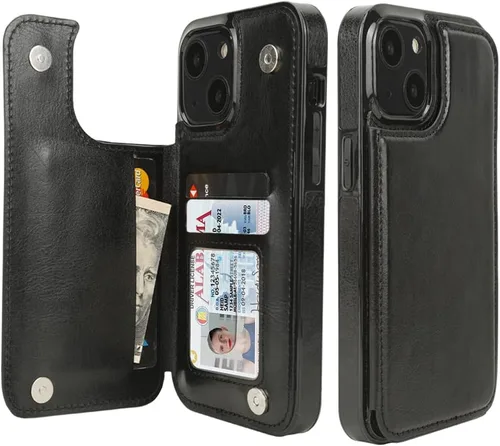 Miniatura 18 de uCOLOR Funda de piel con tapa para tarjetas compatible con iPhone 13 6.1, iPhone 14 6.1, mujeres y niñas con tarjetero y función atril