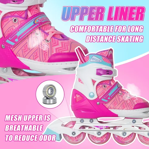 Miniatura 6 de Nattork Patines en línea ajustables para niños y niñas, azul negro rojo con ruedas iluminadas, patinaje sobre ruedas juvenil para principiantes de 3