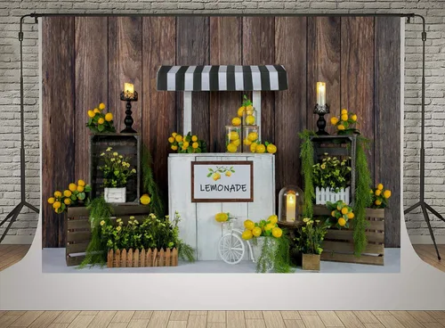 Kate Telón de fondo de tienda de limones de 7 x 5 pies para fotografía de verano para niños, decoración de fiesta de cumpleaños, fondos de fotos,