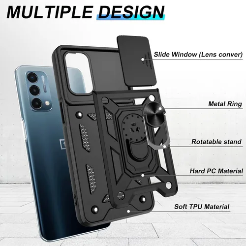 Miniatura 3 de ATUMP Funda para OnePlus Nord N200 5G con protector de pantalla HD con cubierta para cámara deslizante, soporte de anillo de rotación de 360°