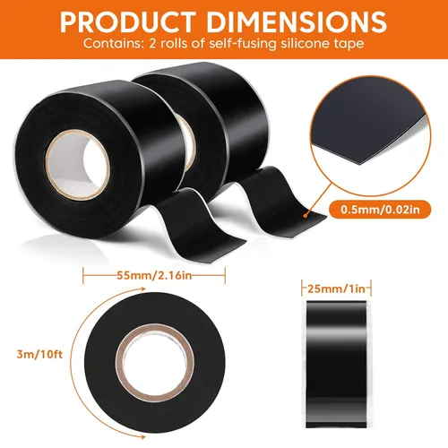 Miniatura 2 de 2 rollos de cinta de silicona autofusible, cinta impermeable de 1 pulgada de ancho x 10 pies de largo, cinta de sellado de fugas de agua, cinta