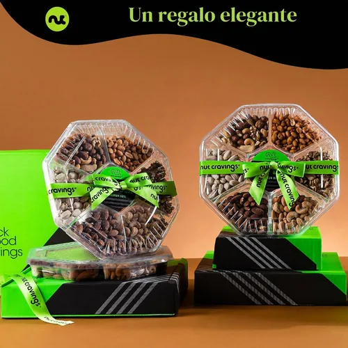 Miniatura 5 de Canasta de regalo con frutos secos para Navidad y festividades + cinta verde (juego de 7 piezas, 2.2 libras), bandeja preparada de alimentos