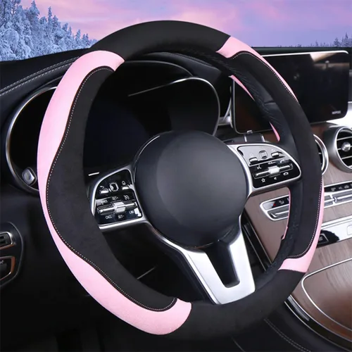 Miniatura 14 de Funda Suave para Volante en Forma de D, Funda Cálida para Volante de Moda Universal 15 pulgadas, Rosa Rosa (D Pink)