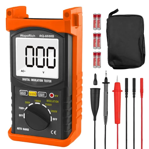 Megohmmeter 200 Gig Ohm - Probador de resistencia de aislamiento digital de 500 V/1 kV/2.5 kV/5 kV, voltaje de rango automático, probador de