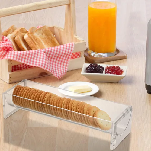 Miniatura 5 de SOUJOY Paquete de 4 bandejas de galletas para servir, soporte acrílico para galletas, soporte rectangular transparente para exhibición de alimentos