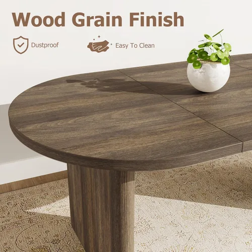 Miniatura 6 de IDEALHOUSE Mesa de comedor ovalada de 70.8 pulgadas para 4-8, mesa de cocina de madera con base de doble pedestal, amplia mesa de comedor