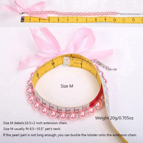 Miniatura 2 de Collar de perlas para perros y gatos con accesorios brillantes y lazo de cinta, joyería para cachorros de mascotas para perros hembras, gatos