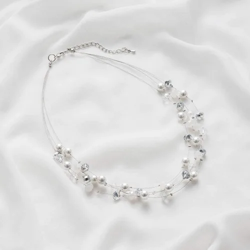 Miniatura 4 de Juego de collar con cuentas de perlas blancas y plata
