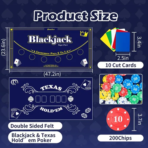 Miniatura 3 de Extguds Juego de póquer de casino, Blackjack/Texas Hold'em/Poker con zapato, bandeja de descarte, barajador automático, 200 fichas, 6 cartas