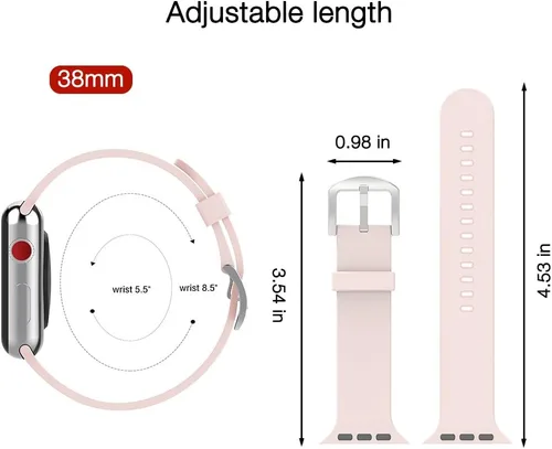 Miniatura 5 de Compatible con Apple Watch Band de 1.496 in 1.575 in 1.614 in 1.654 in 1.732 in 1.772 in 1.929 in, correa deportiva de silicona suave de repuesto