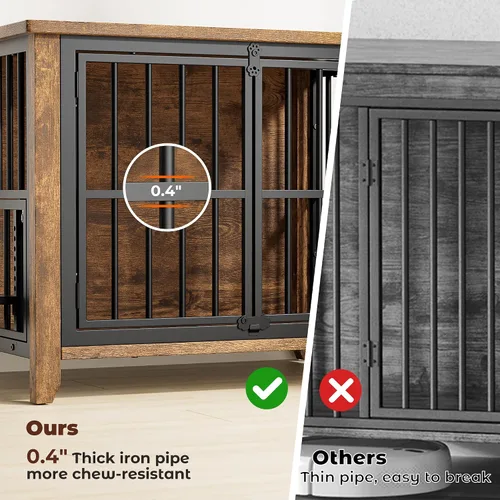 Miniatura 8 de Lulive Mueble de jaula para perros, jaula de madera para perros de interior con cuencos ajustables de 360° y altura, muebles de doble puerta