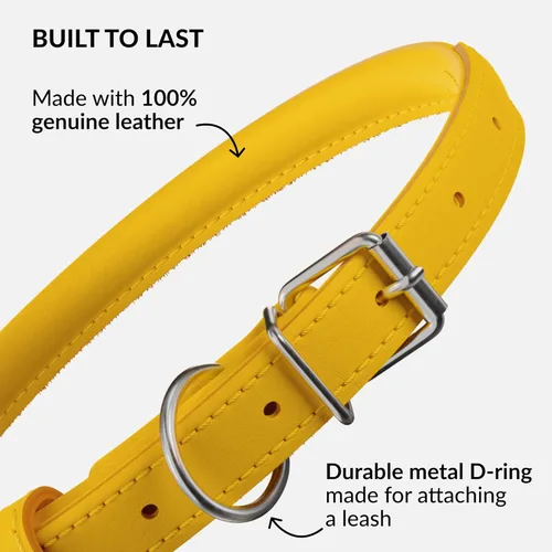 Miniatura 3 de CollarDirect Collar de cuero enrollado para perro, collar redondo acolchado suave para cachorros, hecho a mano, collar de cuero genuino para perros