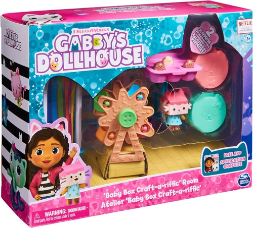 Miniatura 9 de Gabby's Dollhouse, habitación Baby Box Cat Craft-A-Riffic con figura exclusiva, accesorios, muebles y entrega de casa de muñecas, juguetes