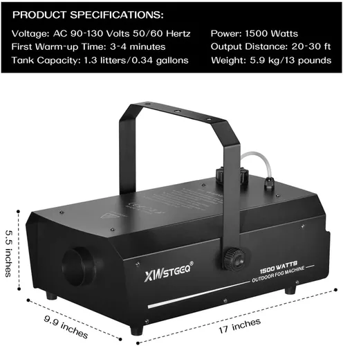 Miniatura 5 de Máquina de humo de 1500 W con DMX, control remoto inalámbrico y temporizador, máquina de niebla profesional impermeable al aire libre para DJs