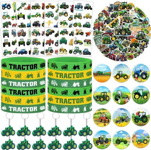 98 piezas de regalos de fiesta de tractor tema de tractor suministros de fiesta de cumpleaños decoraciones tractor pulsera de goma tatuajes llaveros