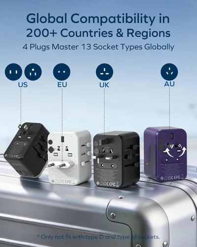 Miniatura 2 de MOMAX Adaptador de viaje universal 6 en 1, adaptador de corriente internacional GaN 70W, 3 USB-C PD carga rápida y 2 USB-A QC, 1 AC, adaptador