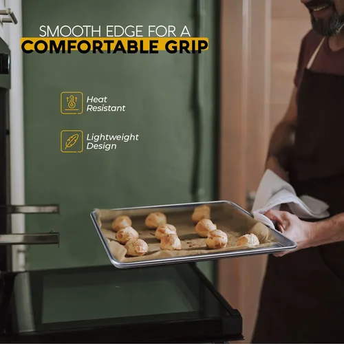 Miniatura 4 de Alpine Cuisine Bandeja de aluminio para hornear de media hoja de 18 pulgadas, bandeja para hornear galletas con borde