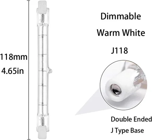Miniatura 2 de Bombillas halógenas R7S 500 W 4.646 in 4.65 pulgadas tipo J T3 filamento de doble extremo luces de inundación tubo de cuarzo lámparas halógenas R7S