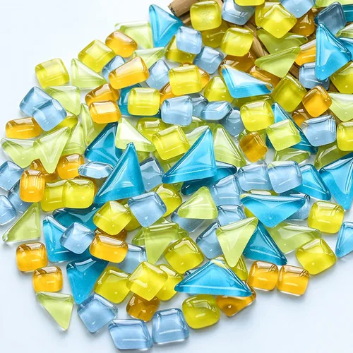 Miniatura 6 de Azulejos de mosaico para manualidades, varios colores, vidrio, purpurina, suministros de mosaico, piezas a granel, cuadrado, triángulo, rectángulo