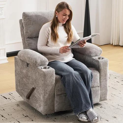 Miniatura 12 de Silla Reclinable Eléctrica de Gran Tamaño Giratoria Deslizante con Masaje y Calor, Sillón Reclinable Giratorio Mecedor con Reposabrazos Ajustables