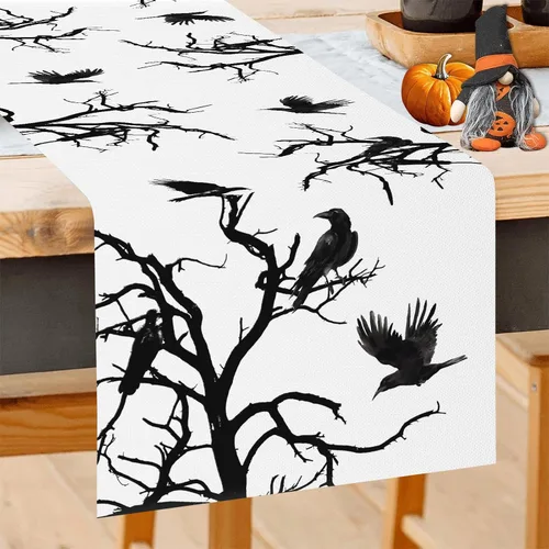 Miniatura 11 de GOOESING Camino de mesa de otoño, calabazas azules y blancas, hojas de eucalipto, caminos de mesa de otoño, Acción de Gracias, cocina, comedor