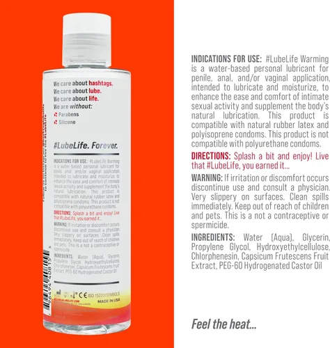 Miniatura 2 de LubeLife Lubricante de calentamiento a base de agua, cálida sensación de calor vigorizante, lubricante para hombres, mujeres y parejas, 8 onzas
