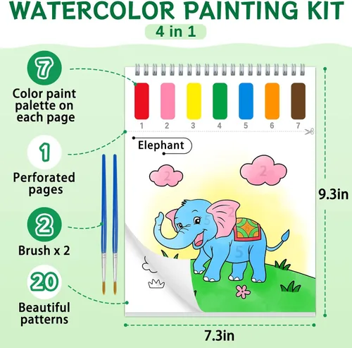 Miniatura 5 de Libros para colorear con agua para niños pequeños, papeles de pintura de acuarela sin desorden con tema de animales para niños, kit de pintura
