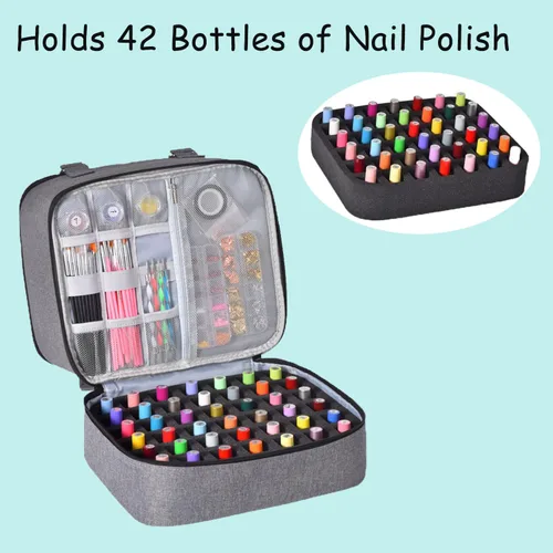 Miniatura 3 de Estuche organizador de esmalte de uñas con capacidad para 42 botellas (0.5 fl oz) y lámpara de uñas, organizadores de uñas y almacenamiento para Gris