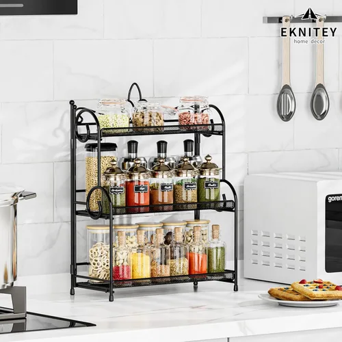 Miniatura 3 de EKNITEY Organizador de encimera de baño, organizador de especias de 3 niveles, organizador de encimera para el cuidado de la piel, para baño, Negro