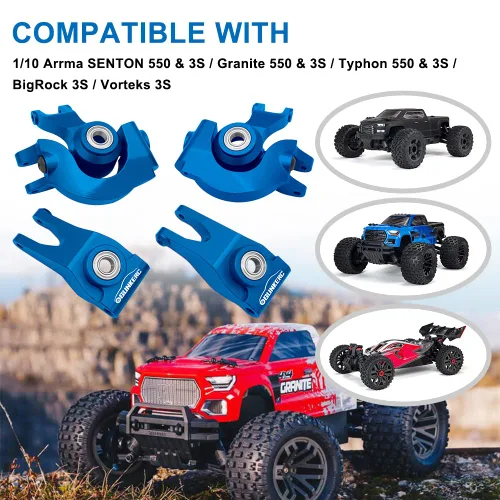Miniatura 3 de Bloque de dirección frontal de aluminio RC y bloque de ruedas y cubo trasero con rodamientos de bolas, piezas de actualización para 1/10 Arrma Azul