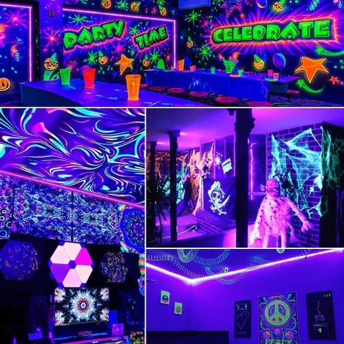 Miniatura 6 de THECHAM Tira de luz negra de 20 pies con control remoto, 360 perlas de lámpara LED, luces flexibles de 12V para fiesta brillante, ajuste de brillo