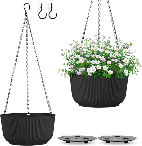 Miniatura 9 de Juego de 2 macetas colgantes para plantas de interior y exterior, macetas colgantes de riego automático de 8 pulgadas con platillo interno, orificio