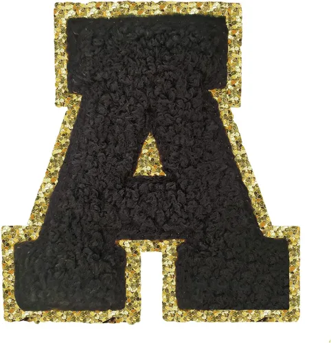 Miniatura 156 de SPRT - Parches de letras de chenilla universitaria con purpurina, parche de letras blancas para planchar con letras del alfabeto para disfraz