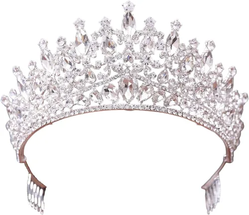 Miniatura 7 de Tiara y corona con peine para mujeres y niñas, diadema plateada, diamantes de imitación, novia, boda, graduación, cumpleaños, cosplay