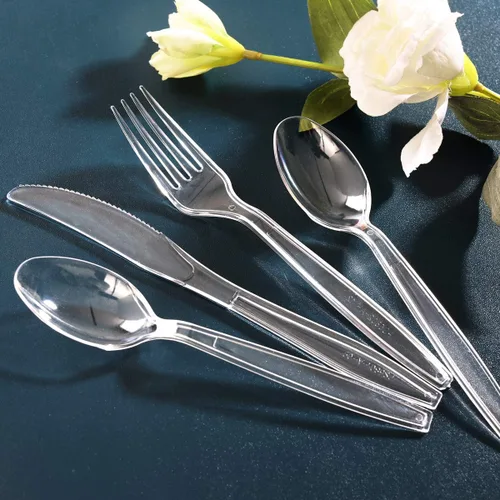 Miniatura 5 de Supernal 400 cubiertos de plástico transparente resistente, tenedores y cucharas de plástico desechables de cristal, incluye 200 tenedores y 400