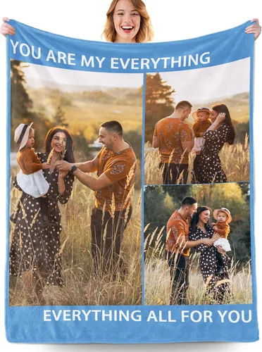 Miniatura 23 de Manta personalizada con fotos, manta personalizada con fotos con texto en inglés "I Love You", regalo de cumpleaños para novia, novio, esposa