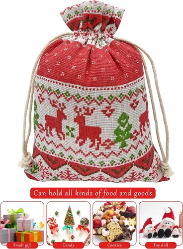 Miniatura 7 de Jexila 24 bolsas de regalo de arpillera de Navidad de 4 x 6 pulgadas, reutilizables, pequeñas bolsas de dulces con cordón de Navidad para niños