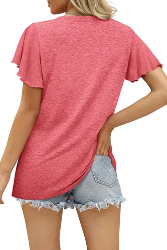 Miniatura 3 de SAMPEEL Camisetas de verano para mujer, estilo casual, con cuello en V, camisas de manga corta fluidas 2023 a la moda