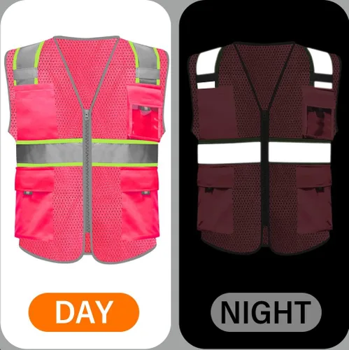 Miniatura 4 de HYCOPROT Chalecos de seguridad reflectantes de malla de alta visibilidad con bolsillos y cremallera, cumple con las normas ANSI/ISEA